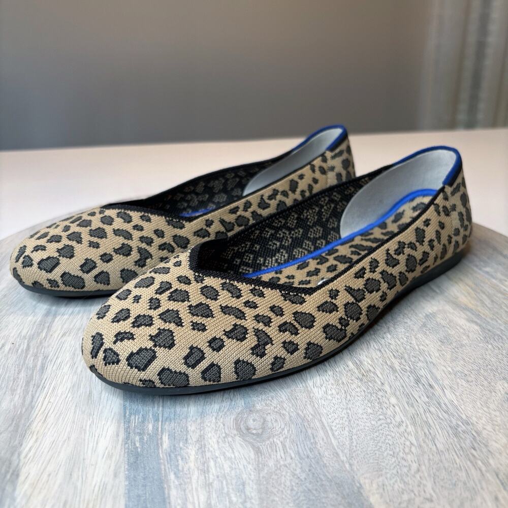 Rothy’s Leopard Print Rounded Toe Red Stripe Slip-On Ballet Flats US Size 6 M